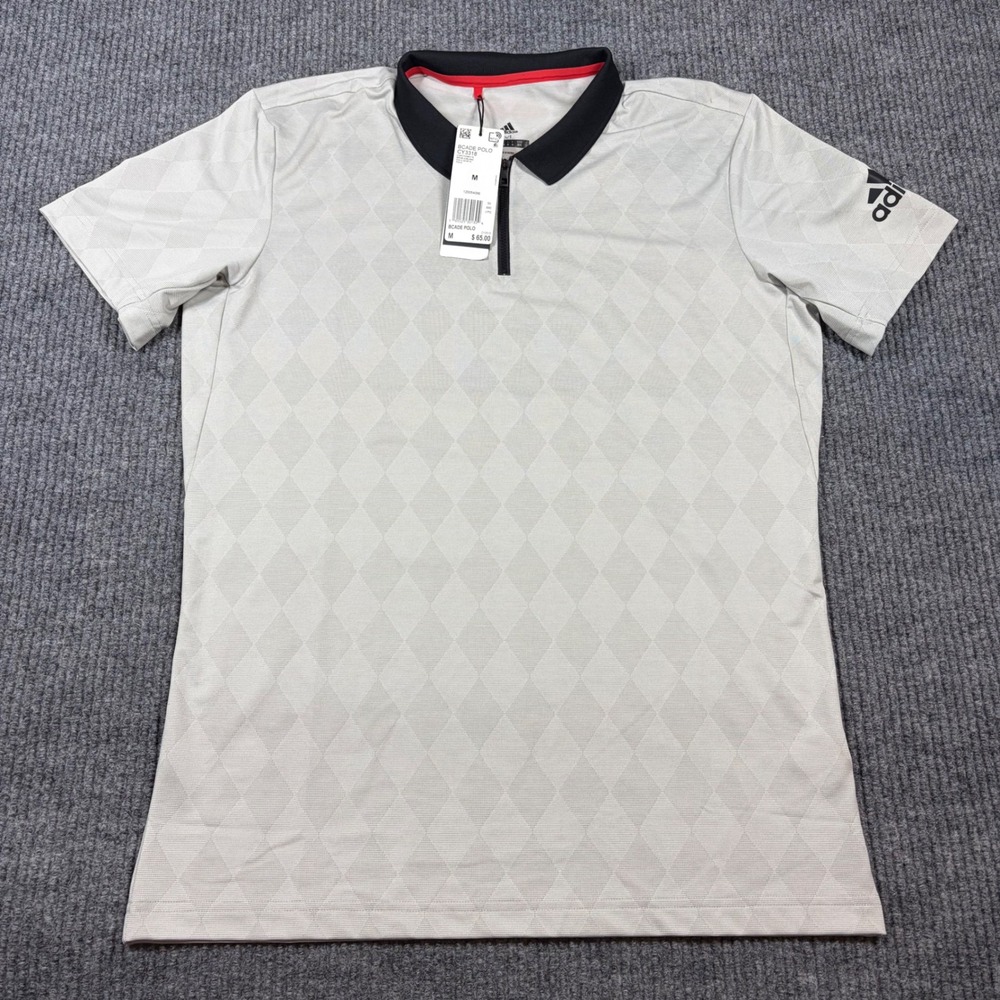 Adidas Shirt Men's M Barricade Polo Light Gray Diamond Pattern‎ Golf Performance